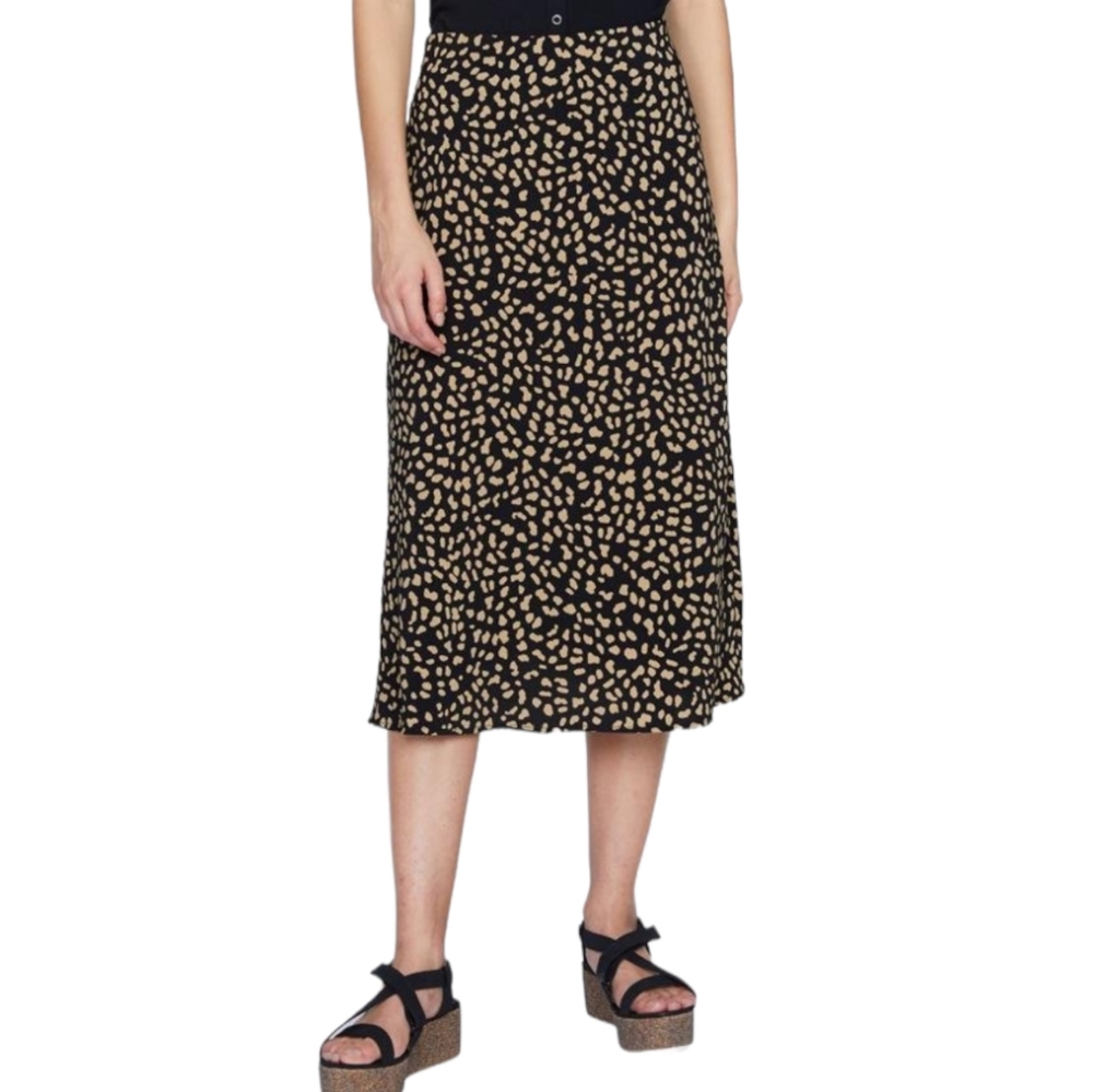 Sanctuary Black Midi Skirt with Beige Dot Print